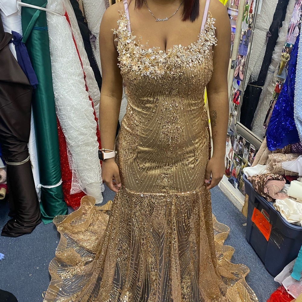 Elegant Gold Embellished Evening Gown